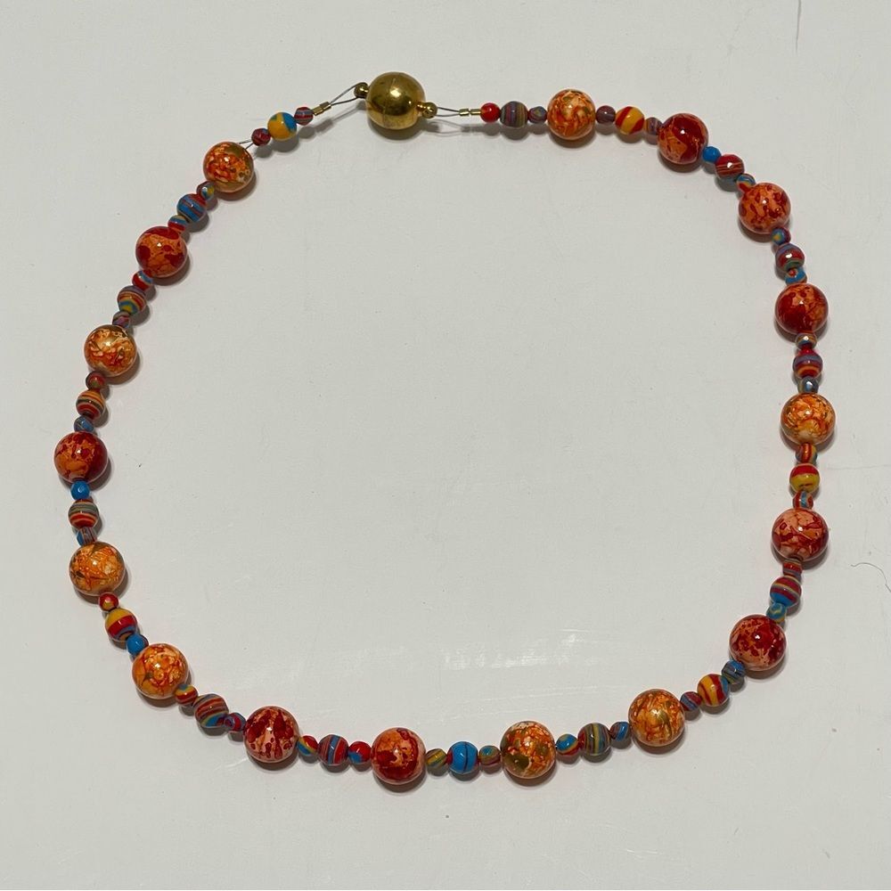 Colorful Multi-Sized Beaded Necklace Chunky Bohemian Statement Magnet Close 18"